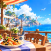 海を眺めながら料理を楽しめるレストランのイメージ
