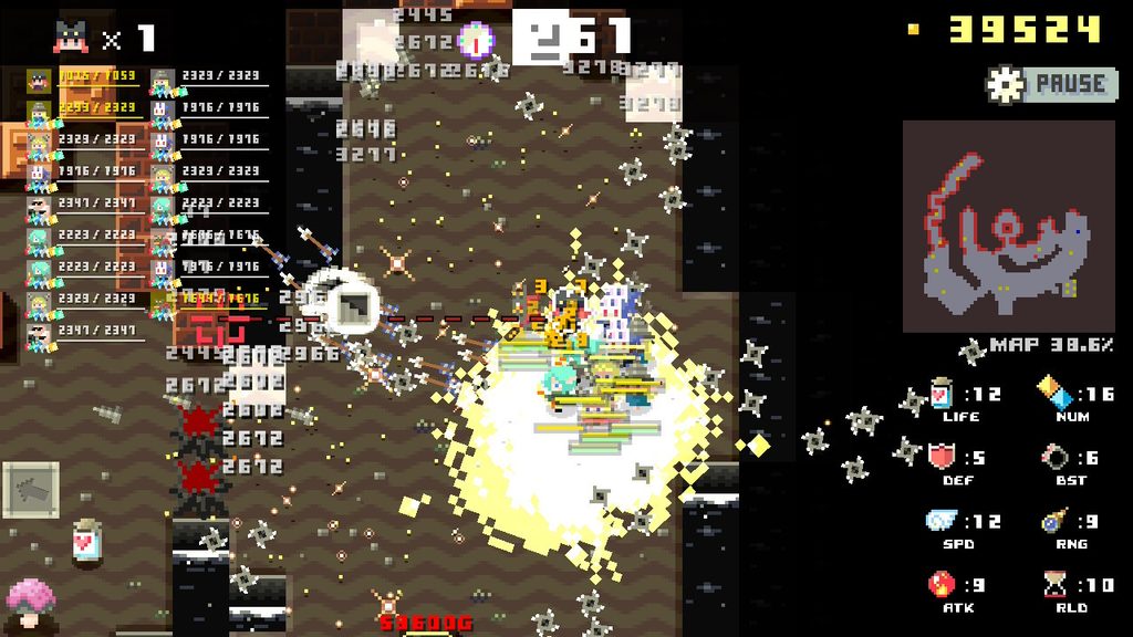 ダンジョン崩しで派手なエフェクトが表示されているプレイ画面