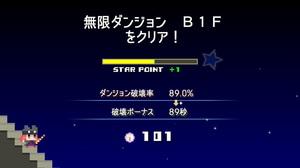 ダンジョン崩しの破壊率と破壊ボーナスが表示されている画面
